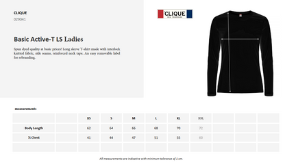 Clique Basic Active Long Sleeve Top | Ladies Activewear T-Shirt | Spun Dyed | 2 Colours | XS-2XL - Tee Shirt - Logo Free Clothing