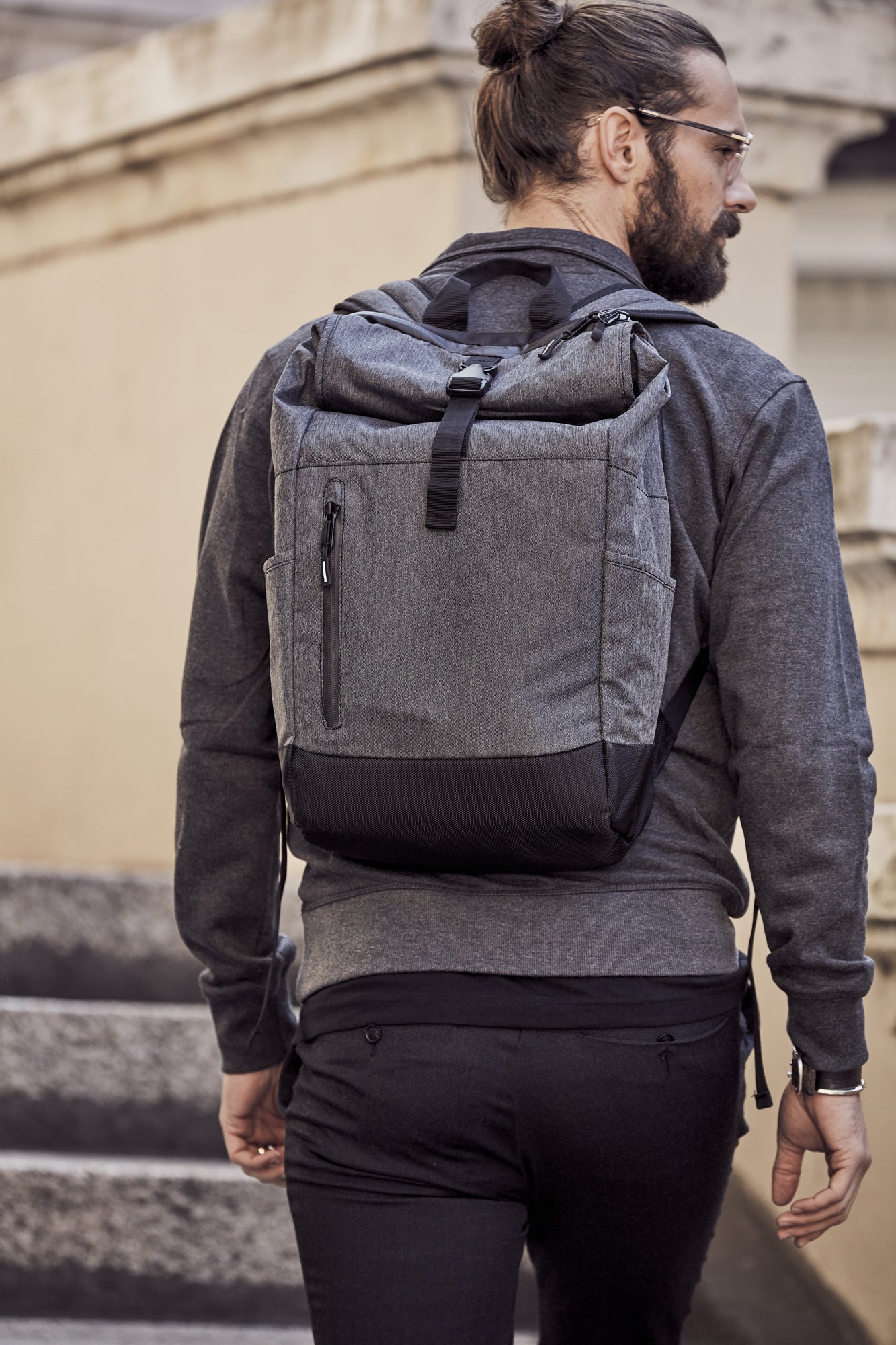 Clique Roll Top Backpack | Laptop Storage To 15" | 18 Litre Rucksack | Hidden Pocket | Melange Material