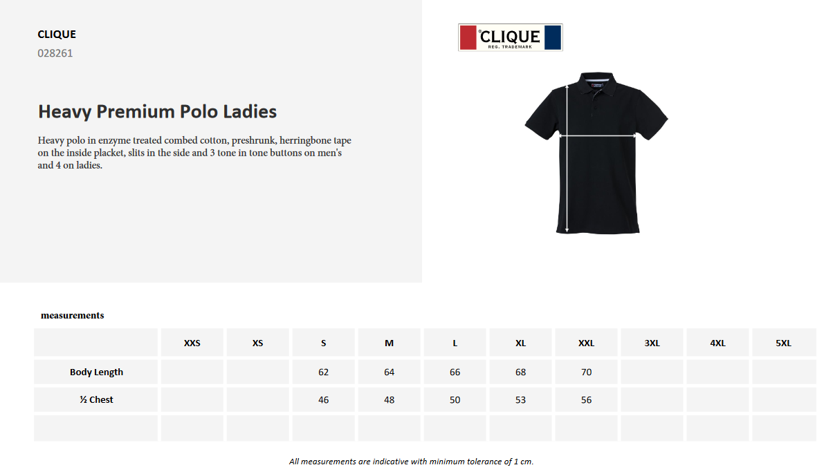 Clique Premium Heavyweight Ladies Polo Shirt | Pique Cotton Polo | 6 Colours | S-2XL - Polo Shirt - Logo Free Clothing