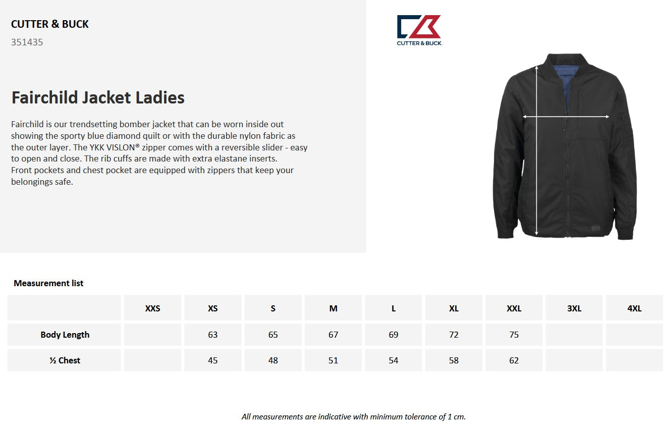 Cutter & Buck Fairchild Ladies Padded Bomber Jacket | Reversible Black to Quilted Blue | XS-2XL