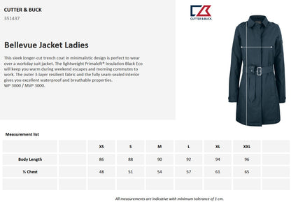 Cutter & Buck Bellevue Ladies Trench Coat | Padded Waterproof Jacket | Navy or Grey | XS-2XL