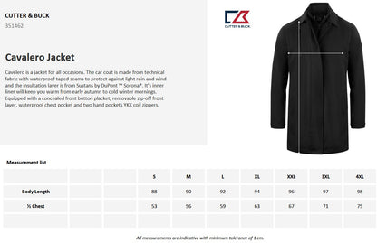 Cutter & Buck Cavalero Mens Jacket | Business | Longer | Waterproof | Navy or Black | S-4XL