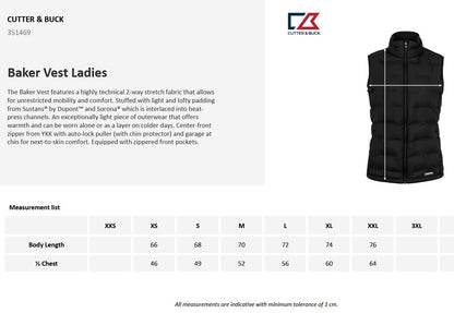 Cutter & Buck Baker Ladies Padded Body Warmer | Lightweight | Stretch | 4 Colours | XS-2XL