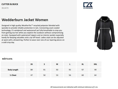 Cutter & Buck Wedderburn Longer Ladies Jacket | Waterproof | Hooded | Navy/Black | XS-2XL