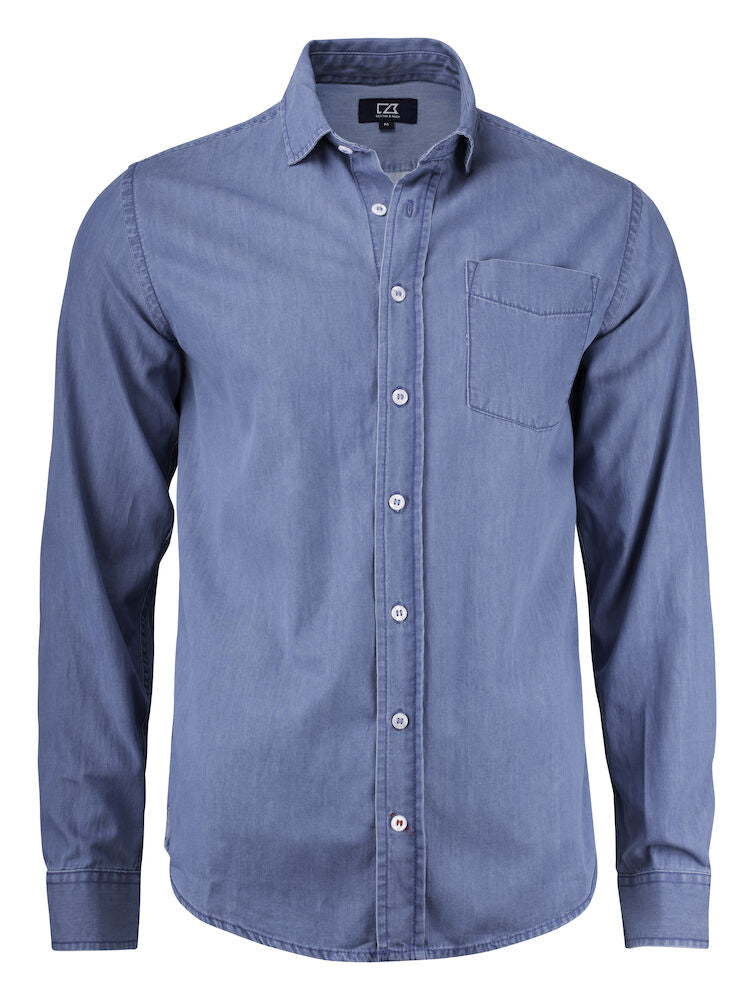 Cutter & Buck Ellensburg Mens Denim Shirt | Long Sleeve | Cotton | Indigo or Blue | S-4XL