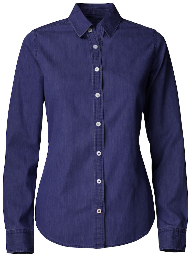 Cutter & Buck Ellensburg Ladies Denim Shirt | Long Sleeve | Cotton | Indigo or Blue | XS-2XL