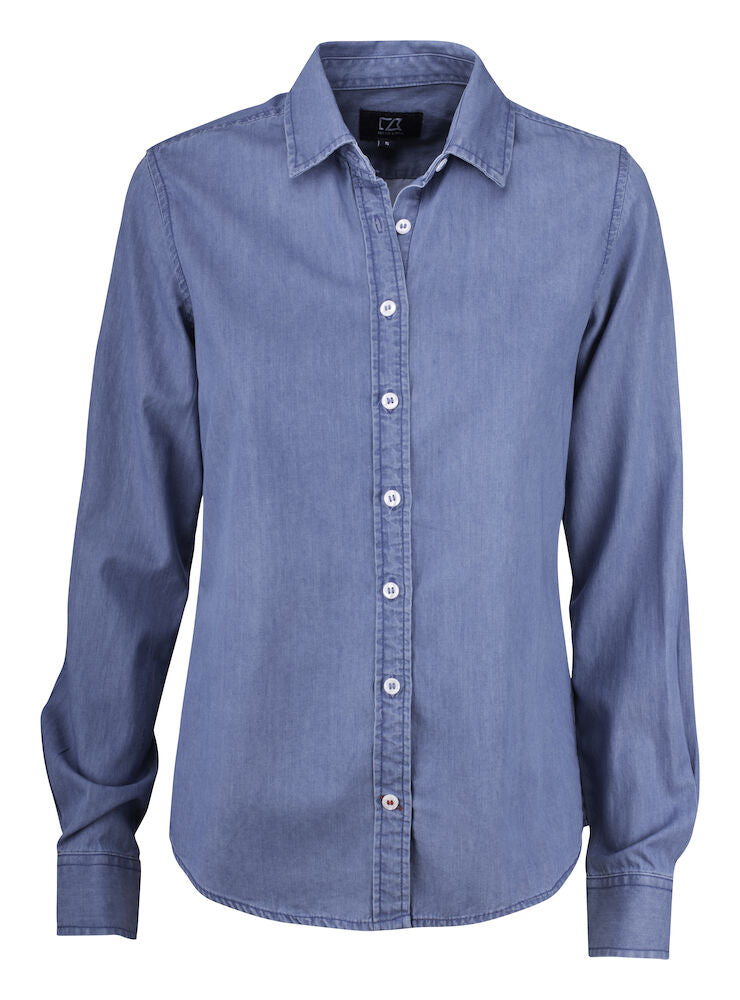 Cutter & Buck Ellensburg Ladies Denim Shirt | Long Sleeve | Cotton | Indigo or Blue | XS-2XL