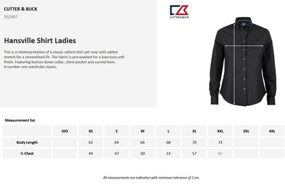 Cutter & Buck Hansville Ladies Oxford Shirt | Stretch Cotton | Long Sleeve | 4 Colours | XS-2XL