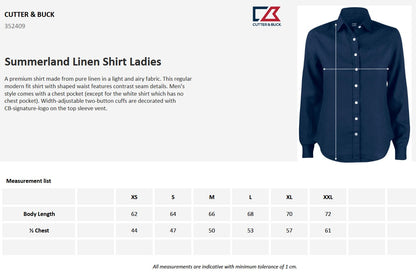 Cutter & Buck Summerland Ladies Linen Shirt | Pure Linen | Long Sleeve | 4 Colours | XS-2XL