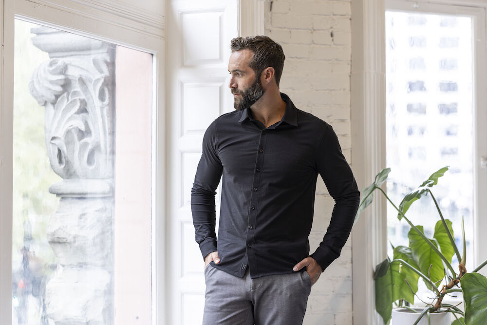 Cutter & Buck Hedley Mens Stretch Shirt | Breathable Organic Cotton | Black or White | S-4XL