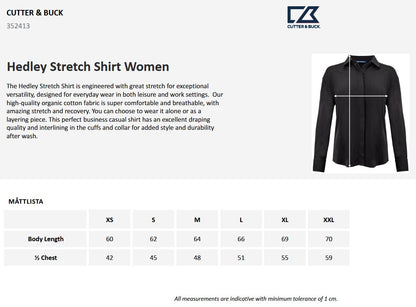 Cutter & Buck Hedley Ladies Stretch Shirt | Breathable Organic Cotton | Black or White | XS-2XL