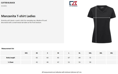 Cutter & Buck Manzanita Ladies T-Shirt | V-Neck | Cotton with Stretch | 3 Colours | XS-2XL