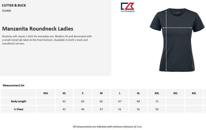 Cutter & Buck Manzanita Ladies T-Shirt | Roundneck | Cotton with Stretch | 9 Colours | XS-2XL