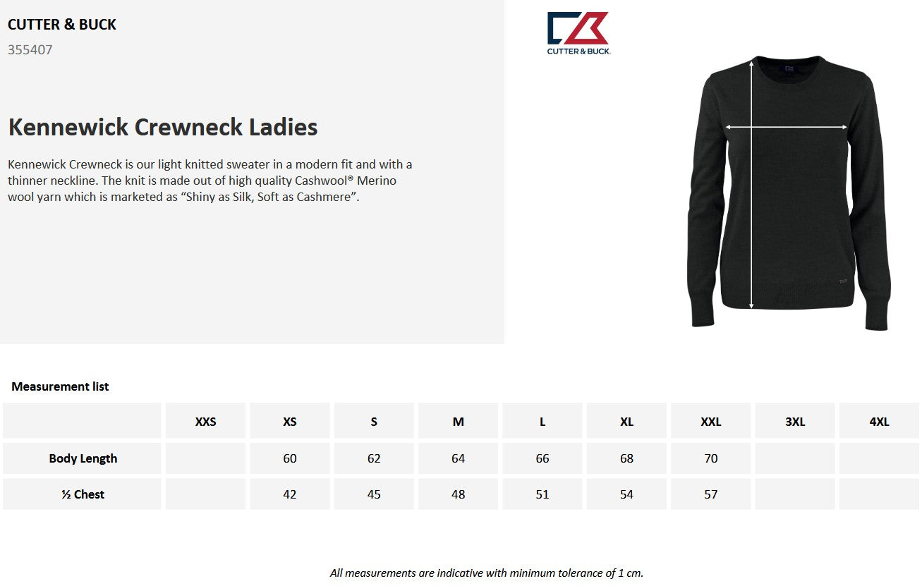 Cutter & Buck Kennewick Ladies Crewneck Jumper | 100% Merino Wool Knitwear | 6 Colours | XS-2XL