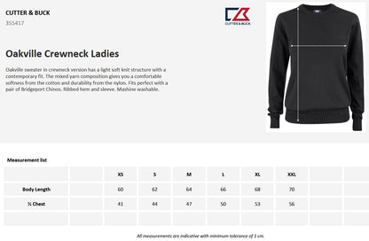 Cutter & Buck Oakville Ladies Crewneck Jumper | Soft Cotton-Rich Knitwear | 6 Colours | XS-2XL