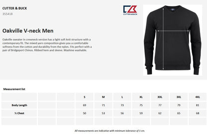 Cutter & Buck Oakville Mens V-Neck Jumper | Soft Cotton-Rich Knitwear | 6 Colours | S-4XL