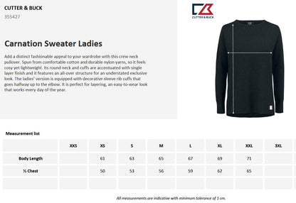 Cutter & Buck Carnation Ladies Crewneck Jumper | Soft Cotton-Rich Knitwear | 6 Colours | XS-2XL