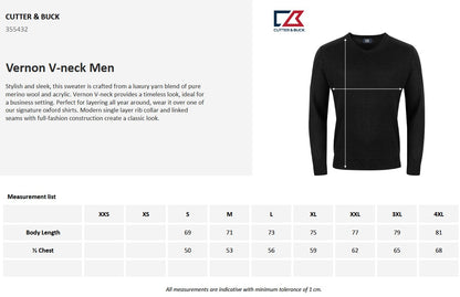 Cutter & Buck Vernon Mens V-Neck Jumper | Merino Wool Blend Knitwear | 3 Colours | S-4XL