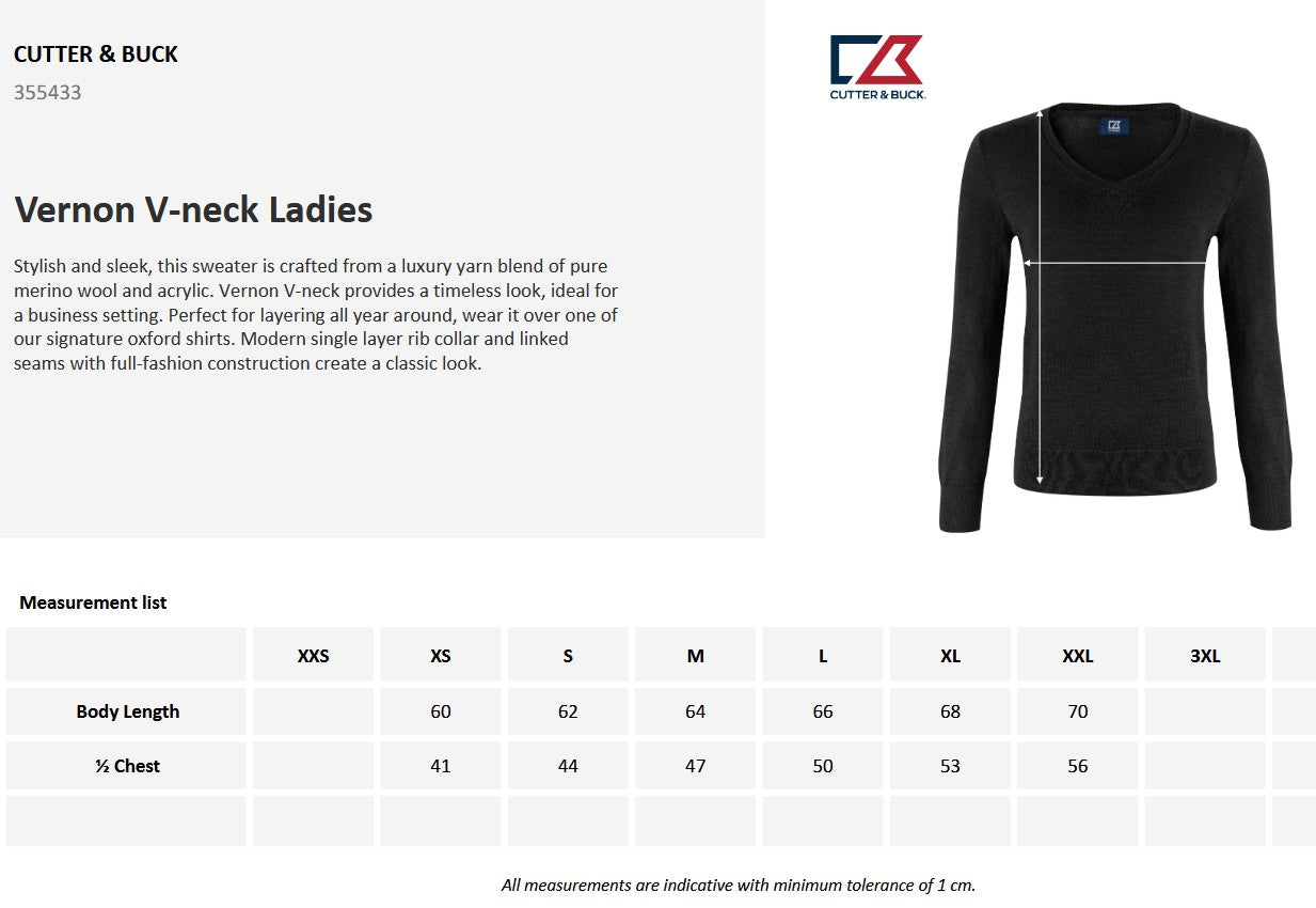 Cutter & Buck Vernon Ladies V-Neck Jumper | Merino Wool Blend Knitwear | 3 Colours | XS-3XL