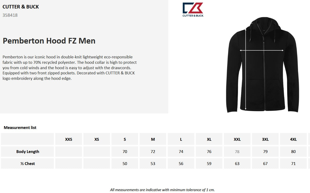 Cutter & Buck Pemberton Mens Hoodie | Heavyweight Zip-Up Hooded Jacket | 7 Colours | S-4XL