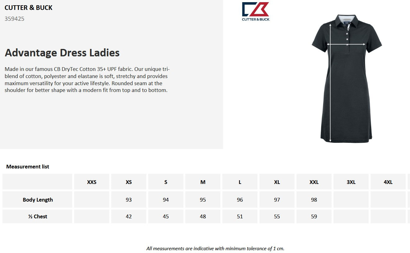 Cutter & Buck Advantage Polo Dress | Ladies Activewear Shirt Dress| Navy or Black | XS-2XL