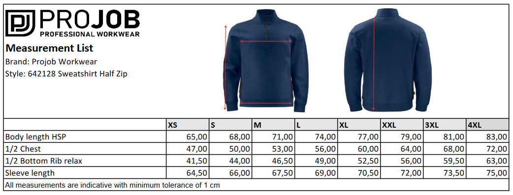 ProJob Mens Half-Zip Sweatshirt | Heavyweight Sweater | Hi Vis Option | 7 Colours | XS-4XL