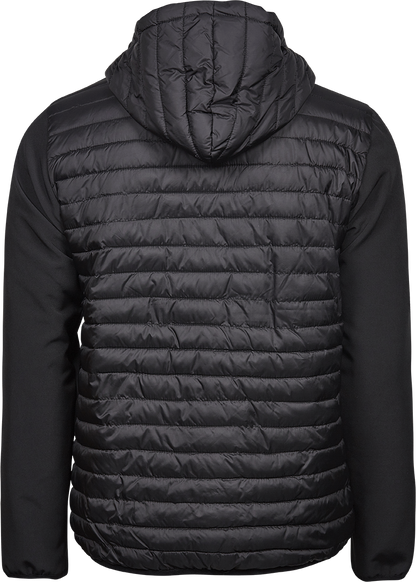 Tee Jays Mens Hooded Crossover Jacket | Showerproof Puffer | Softshell Panels | Black | S-3XL - Summer Jacket - Logo Free Clothing