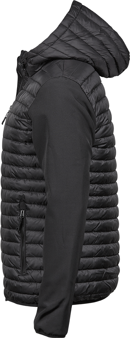 Tee Jays Mens Hooded Crossover Jacket | Showerproof Puffer | Softshell Panels | Black | S-3XL - Summer Jacket - Logo Free Clothing