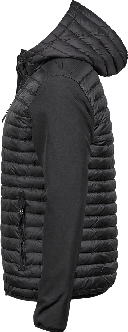 Tee Jays Mens Hooded Crossover Jacket | Showerproof Puffer | Softshell Panels | Black | S-3XL - Summer Jacket - Logo Free Clothing