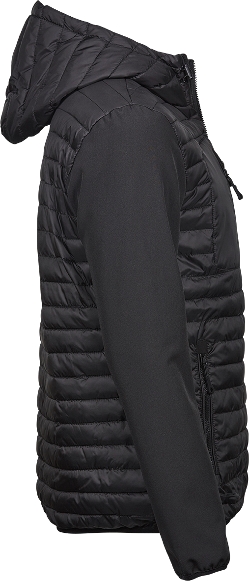 Tee Jays Mens Hooded Crossover Jacket | Showerproof Puffer | Softshell Panels | Black | S-3XL - Summer Jacket - Logo Free Clothing