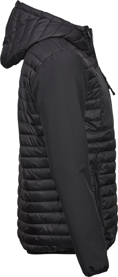 Tee Jays Mens Hooded Crossover Jacket | Showerproof Puffer | Softshell Panels | Black | S-3XL - Summer Jacket - Logo Free Clothing