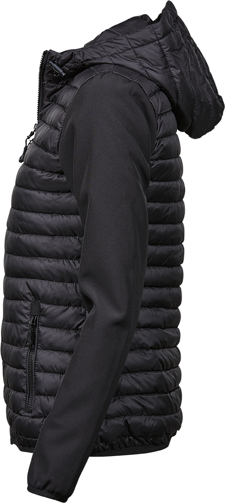 Tee Jays Ladies Hooded Crossover Jacket | Showerproof Puffer | Softshell Panels | Black | S-3XL - Summer Jacket - Logo Free Clothing