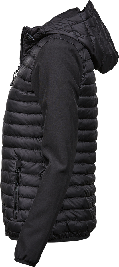 Tee Jays Ladies Hooded Crossover Jacket | Showerproof Puffer | Softshell Panels | Black | S-3XL - Summer Jacket - Logo Free Clothing