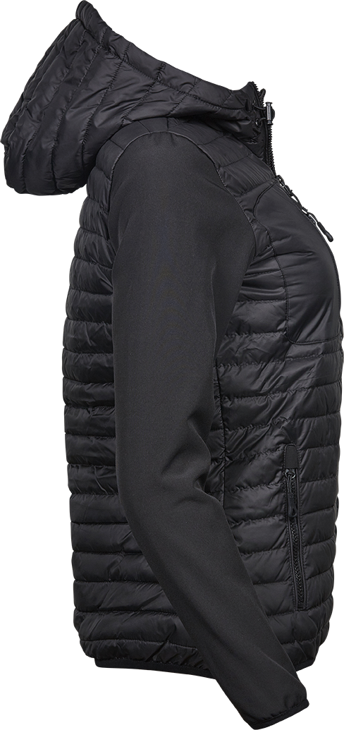 Tee Jays Ladies Hooded Crossover Jacket | Showerproof Puffer | Softshell Panels | Black | S-3XL - Summer Jacket - Logo Free Clothing