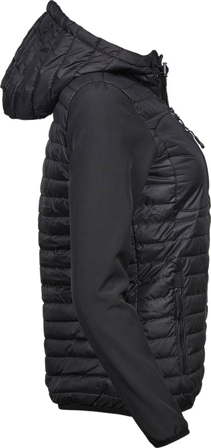 Tee Jays Ladies Hooded Crossover Jacket | Showerproof Puffer | Softshell Panels | Black | S-3XL - Summer Jacket - Logo Free Clothing