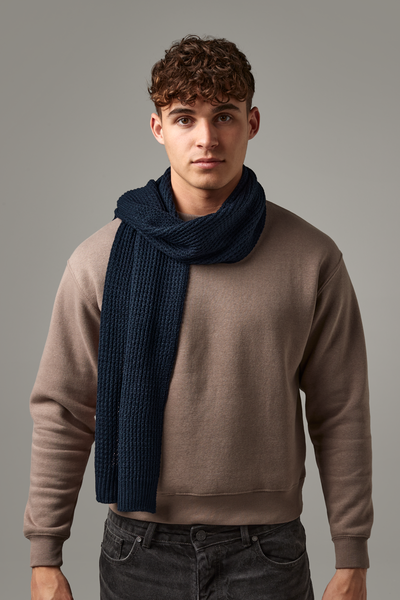 Beechfield Classic Waffle Knit Scarf | Unisex | Soft | Thick | Black or Navy | One Size