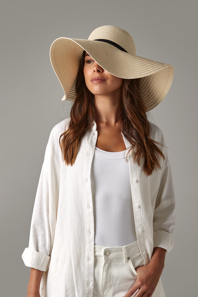 Beechfield Marbella Wide-Brimmed Sun Hat | Unisex | Natural or Black | One Size