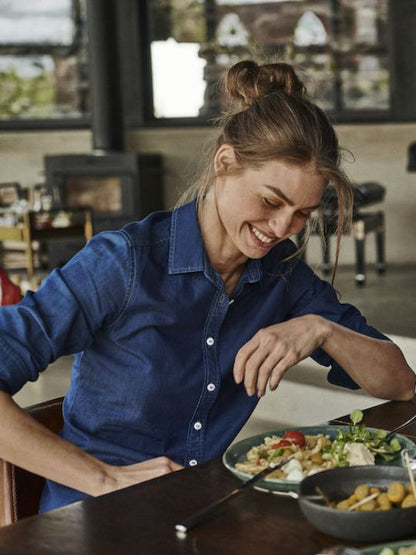 Cutter & Buck Ellensburg Ladies Denim Shirt | Long Sleeve | Cotton | Indigo or Blue | XS-2XL