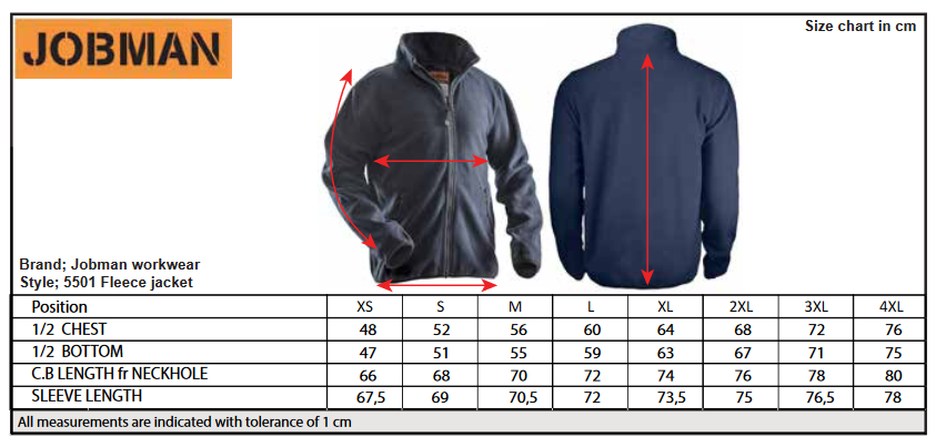 Jobman Mens Fleece Jacket | Full Zip | Warm | Soft | Durable | Black or Navy | S-2XL