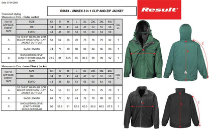 Result 3-In-1 Zip and Clip Jacket | Unisex | Detachable Layer | Waterproof | Hood | 4 Colours | XS-4XL