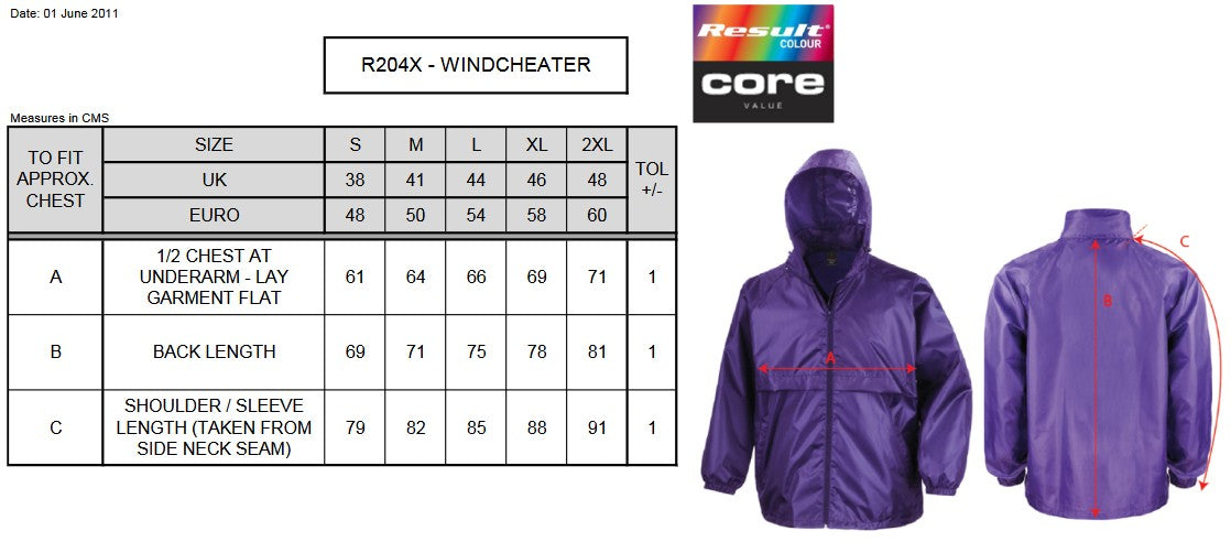 Result Core Adult Windcheater | Unisex | Windproof | Lightweight | Concealed Hood | 7 Colours | S-2XL