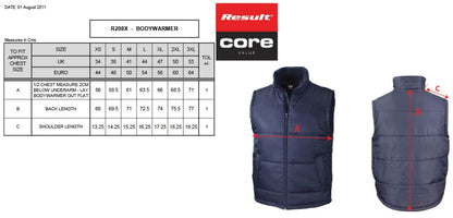Result Core Bodywarmer | Unisex | Padded | Windproof | Fleece Lined Collar | Showerproof | 5 Colours | XS-3XL