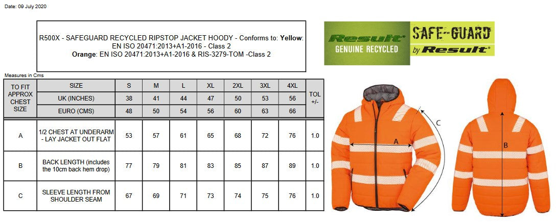 Result Recycled Unisex Ripstop Padded Safety Jacket | Hi Vis Options | 3 Colours | S-4XL - Winter Jacket - Logo Free Clothing