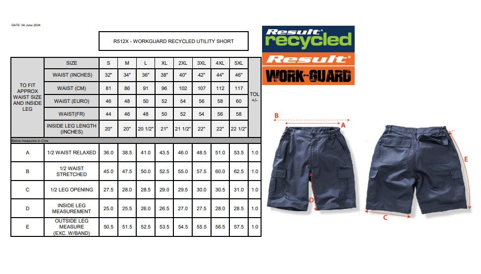 Result Recycled Utility Shorts | Unisex | Cargo Pockets | Breathable | Windproof | Black or Navy | S-5XL