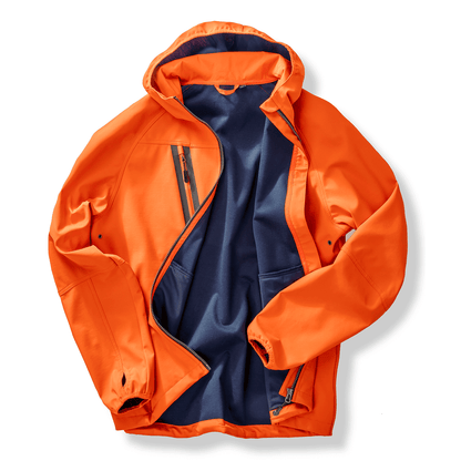 Result Recycled 3-Layer Hooded Softshell Jacket in Orange and Navy, front view