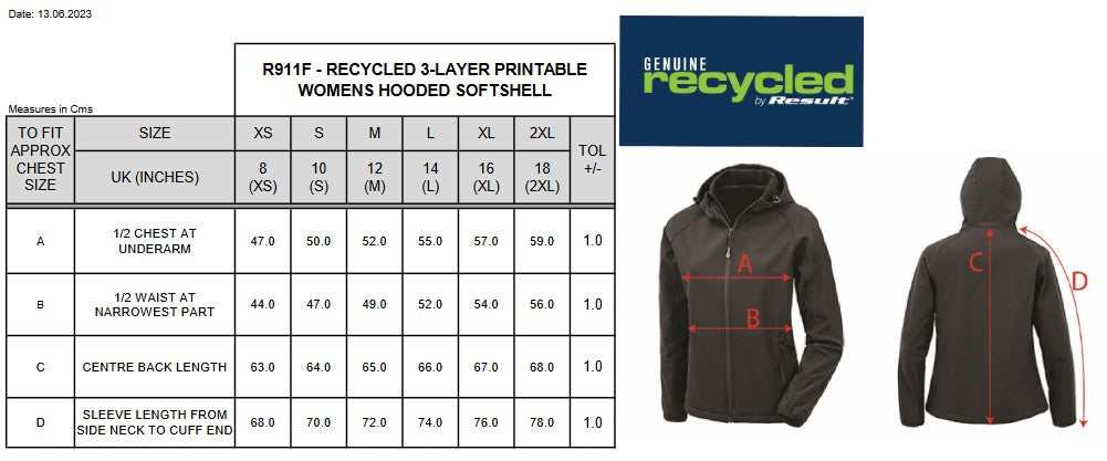 Result Recycled Ladies 3-Layer Hooded Softshell Jacket | Waterproof | Black | XS-2XL - Summer Jacket - Logo Free Clothing