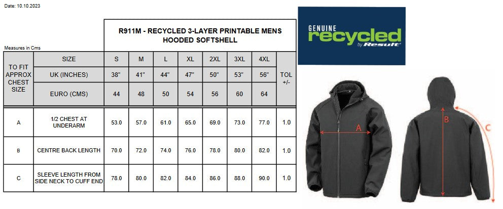 Result Recycled Mens 3-Layer Hooded Softshell Jacket | Waterproof | Black | S-4XL - Summer Jacket - Logo Free Clothing