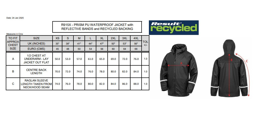 Result Prism Waterproof Jacket | Unisex | Recycled Backing | Reflective Bands | Hooded | Black or Navy | XS-4XL