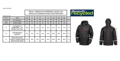Result Prism Waterproof Jacket | Unisex | Recycled Backing | Reflective Bands | Hooded | Black or Navy | XS-4XL