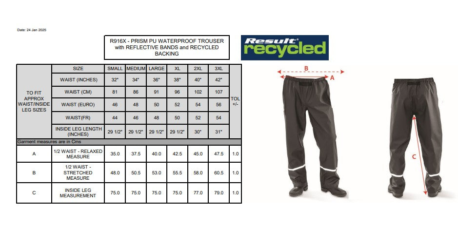 Result Prism Waterproof Trouser | Unisex | Recycled Backing | Reflective Bands | Breathable | Black or Navy | S-3XL